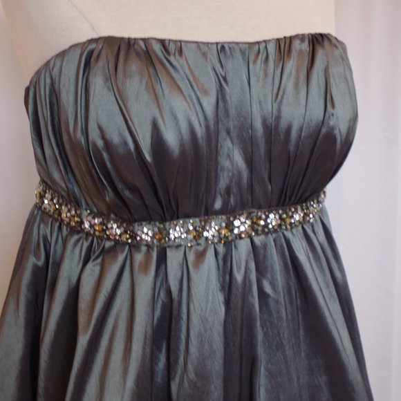 Tony Bowls Embroidered Empire Waist Taffeta High/Low Bubble Hem Gown- Sz. 10 - Picture 2 of 10